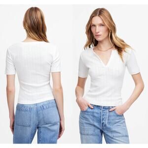 Madewell | NWT Pointelle Notch Neck Tee in White | Sz XXS